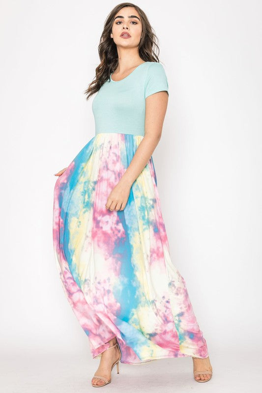 Two Tone Tie Dye Maxi Dress