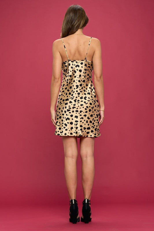 Made in USA Leopard Print Satin Slip Dress