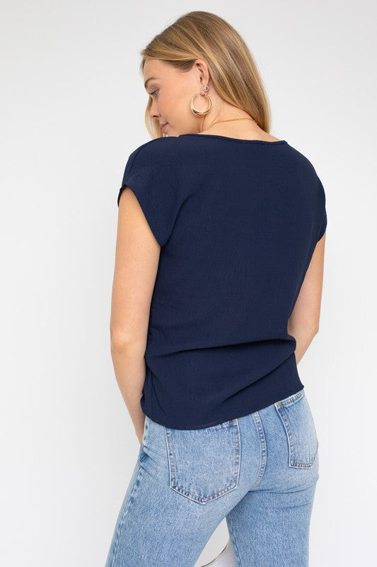 Short Sleeve Top With Twist Hem Detail