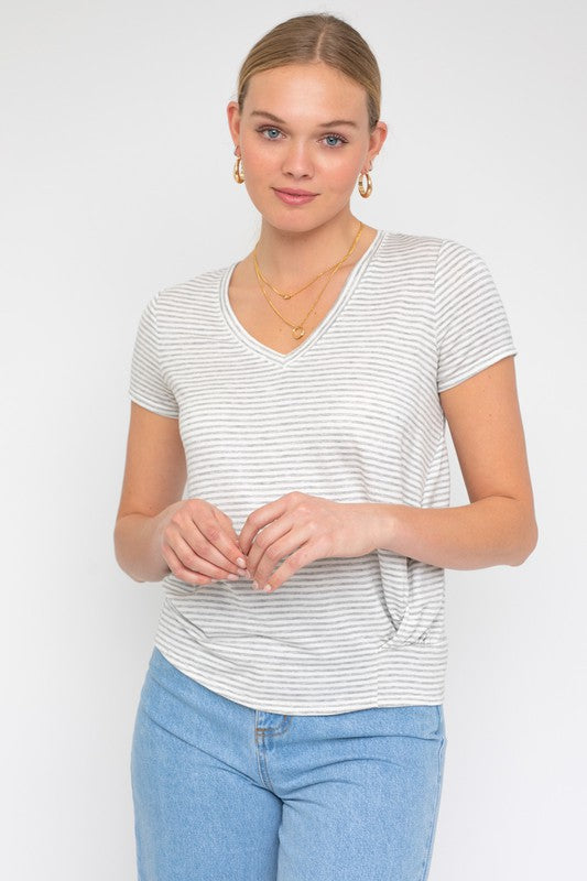 Short Sleeve V-Neck Twist Front Top