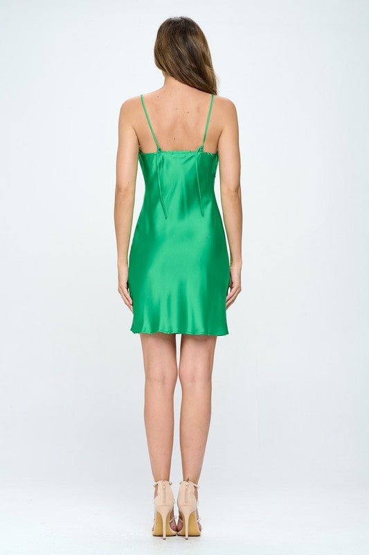 Solid Heavy Bias Cut Satin Slip Dress