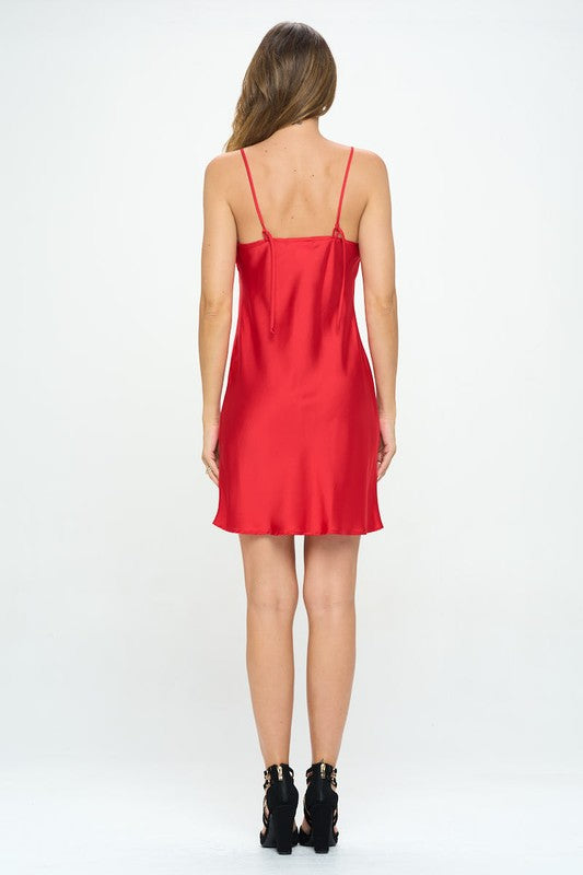 Solid Heavy Bias Cut Satin Slip Dress