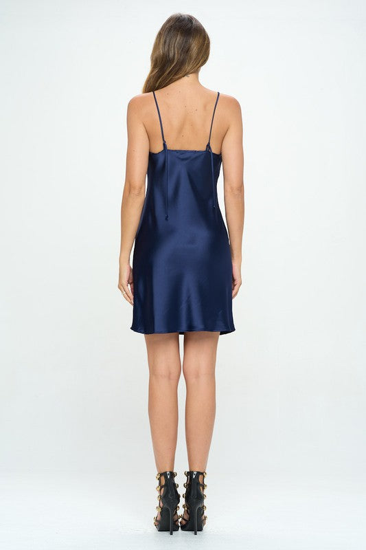 Solid Heavy Bias Cut Satin Slip Dress