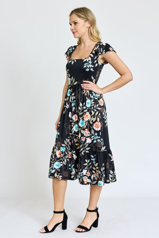 Flutter Sleeve Ditsy Floral Chevron Sundress