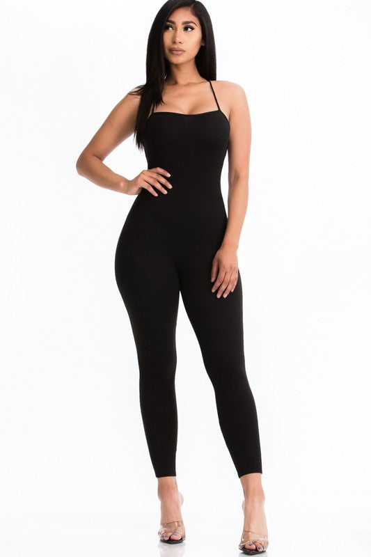 Criss-Cross Open Back Bodycon Jumpsuit